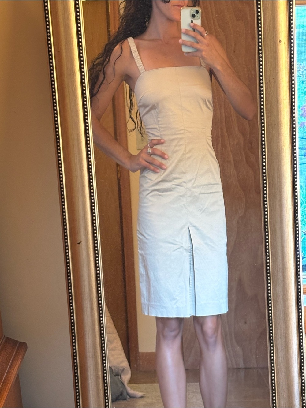 Vintage Andrea Rosati Classic Cream Square-Neck Midi Dress